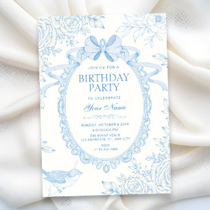 Invitation Bleu Classique floral bow botanique anniversaire