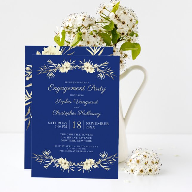 Invitation Bleu classique Hiver Floral (Créateur téléchargé)