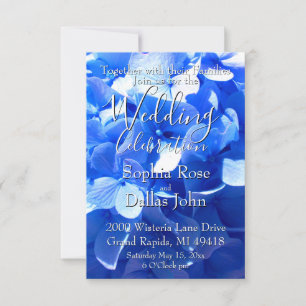Invitation Bleu cobalt floral élégant hydrangeas Mariage