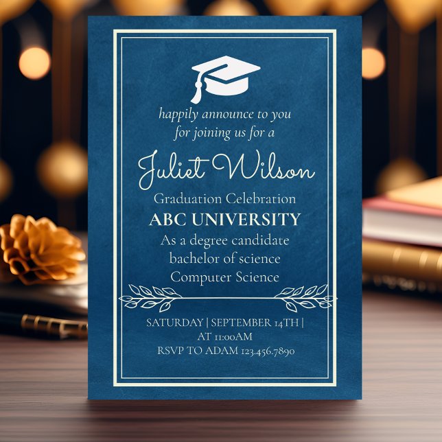 Invitation Bleu collège université début de diplôme (Créateur téléchargé)