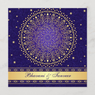 Invitation Bleu complexe, Rouleaux Or Étoiles Mariage Inviter