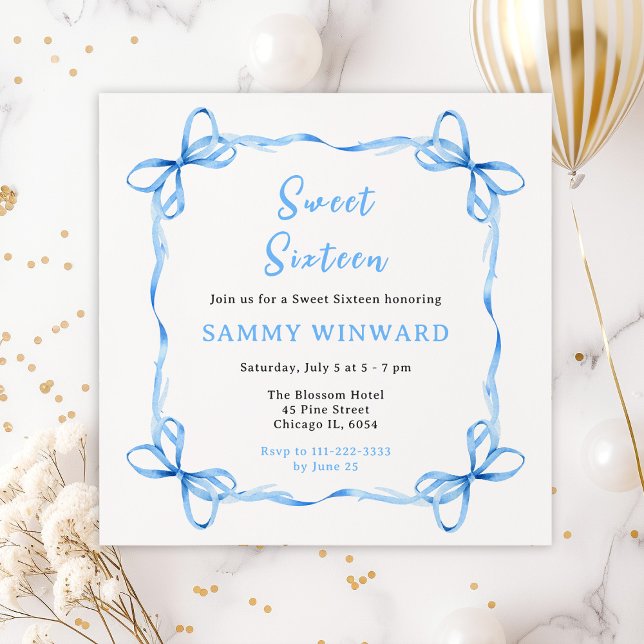 Invitation Bleu Coquette  Sweet sixteen (Créateur téléchargé)