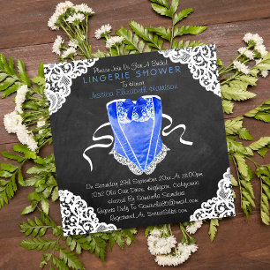 Invitation Bleu Corset Blanche dentelle Chalboard Lingerie Do