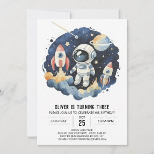 Invitation Bleu Cosmique Cute Astronaut garçon Anniversaire