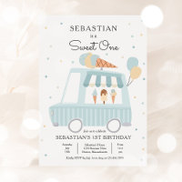 Bleu crème glacée Camion Sweet Un 1er anniversaire