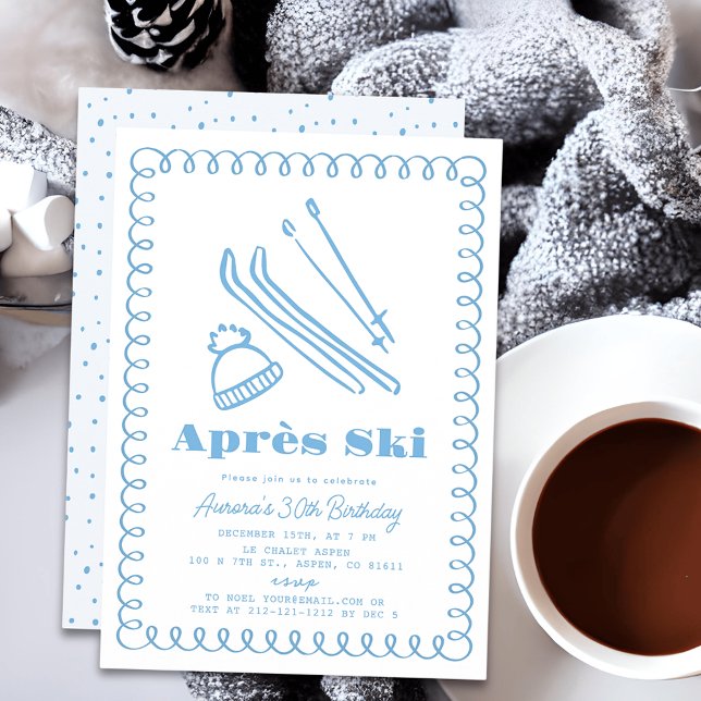 Invitation Bleu Creusé À La Main Après Ski Hiver Adulte Anniv (Créateur téléchargé)