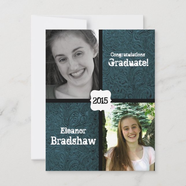 Invitation Bleu cuir look deux Photo Graduation Party (Devant)