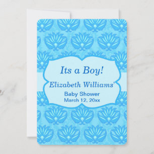 Invitation Bleu Damask Baby Boy Douche personnalisée Invitati