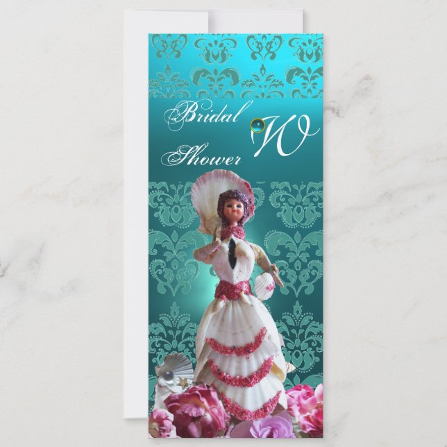 INVITATION BLEU DAMASK BEACH MARIAGE - MONOGRAM FÊTE DES MARI (Devant)