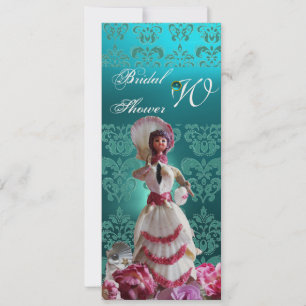 INVITATION BLEU DAMASK BEACH MARIAGE - MONOGRAM FÊTE DES MARI