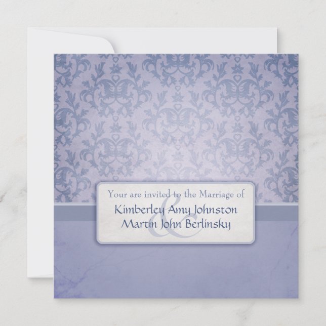 Invitation Bleu damask carré officiel mariage (Devant)