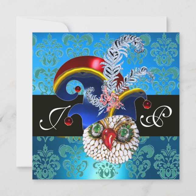 INVITATION BLEU DAMASK, JEWEL OWL, ELF CASQUETTE, DIAMOND FEA (Devant)