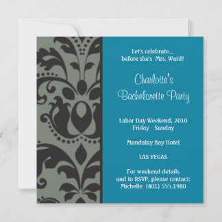Invitation bleu damassé ; bachelorette