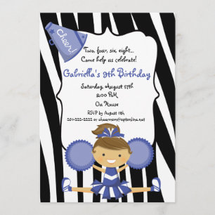 Invitation bleu d'anniversaire de pom-pom girl