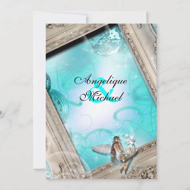 Invitation Bleu d'aqua mariage de Fairytale (Devant)