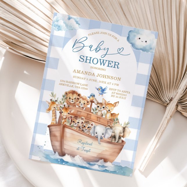 Invitation Bleu d'Arche En vichy Baby shower Boho de Cute Noa (Créateur téléchargé)