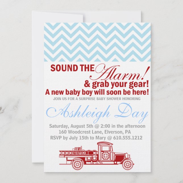 Invitation bleu de baby shower de Chevron de (Devant)