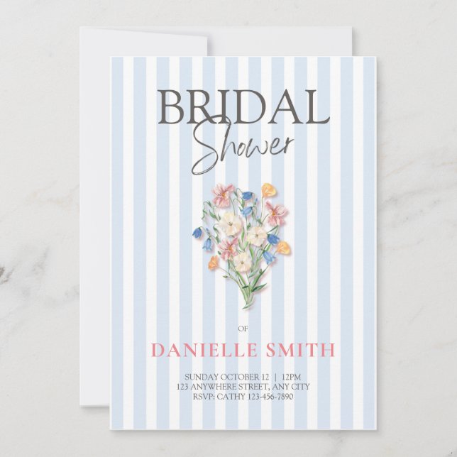 Invitation Bleu de bande et Floral de douche nuptiale Invitat (Devant)