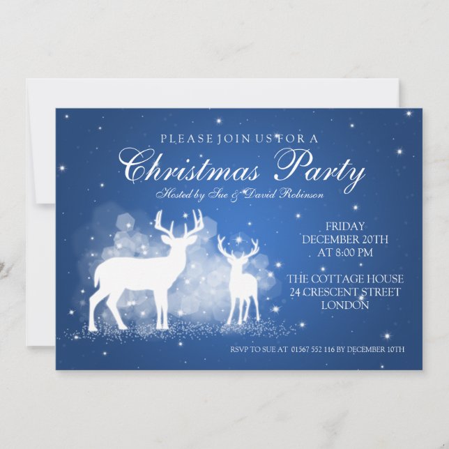 Invitation Bleu de cerf de fête (Devant)