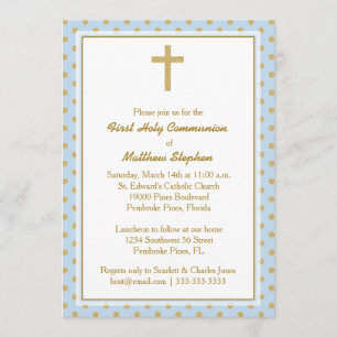 Invitation Bleu de communion avec le pois d'or