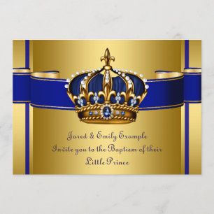 Invitation Bleu de couronne et prince royaux Baptism d'or