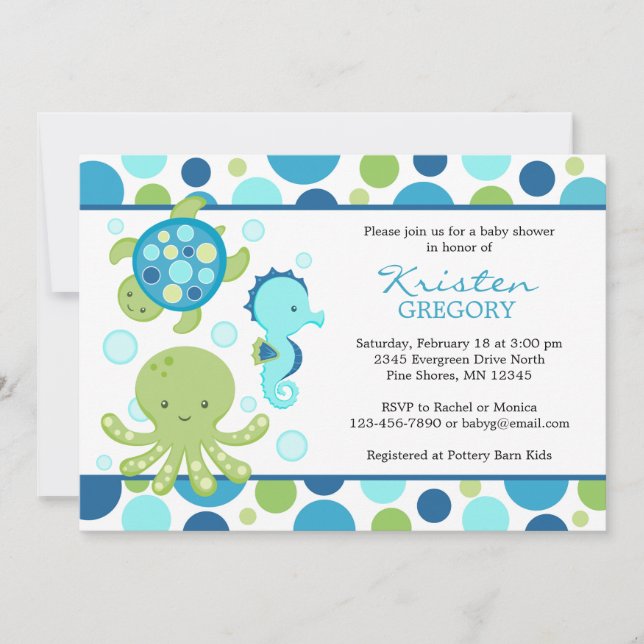 Invitation Bleu de │ d'invitations de baby shower de mer de (Devant)