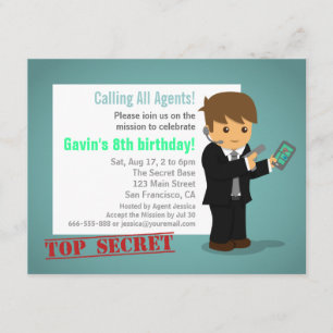Invitation Bleu de fête d'anniversaire d'agent secret