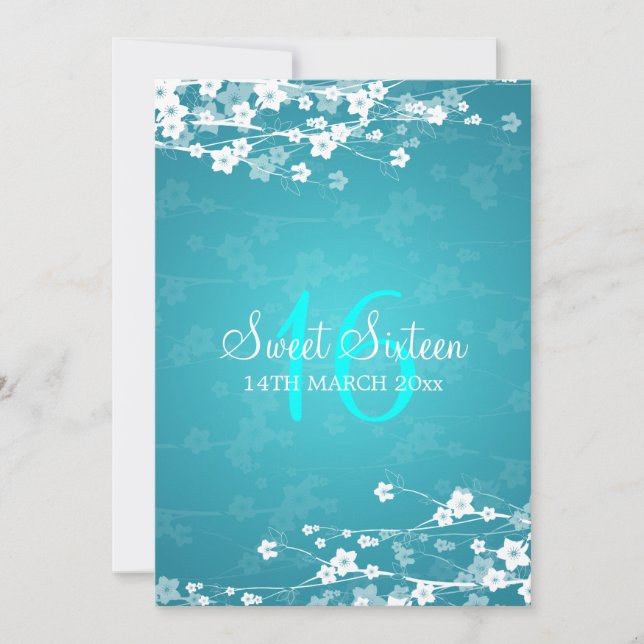 Invitation Bleu de fleurs de cerisier de partie de sweet (Devant)