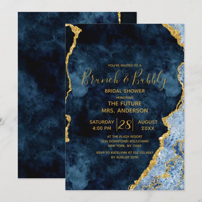 Invitation Bleu de la marine Fête des mariées à huile Brunch  (Devant / Derrière)