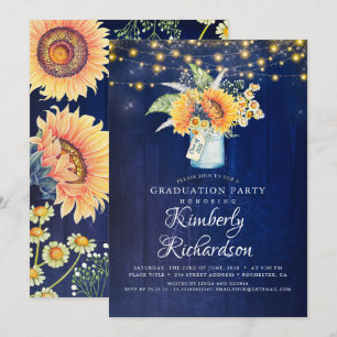 Invitation Bleu de la Marine Fleurs de soleil Rustique Automn