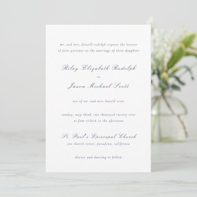 Invitation Bleu de la Marine Propre Mariage élégant (Debout devant)