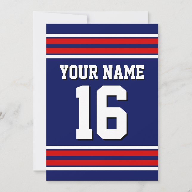 Invitation Bleu de marine avec Red White Strips Team Jersey (Devant)