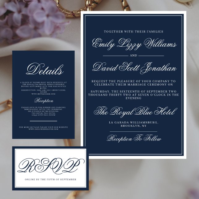 Invitation Bleu de marine classique Élégant Script traditionn (Créateur téléchargé)