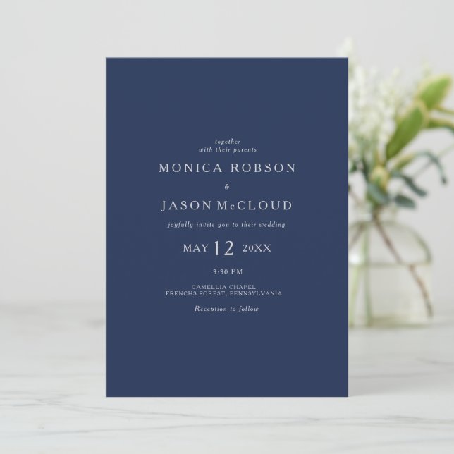 Invitation Bleu de marine classique | Mariage Silver All In O (Debout devant)