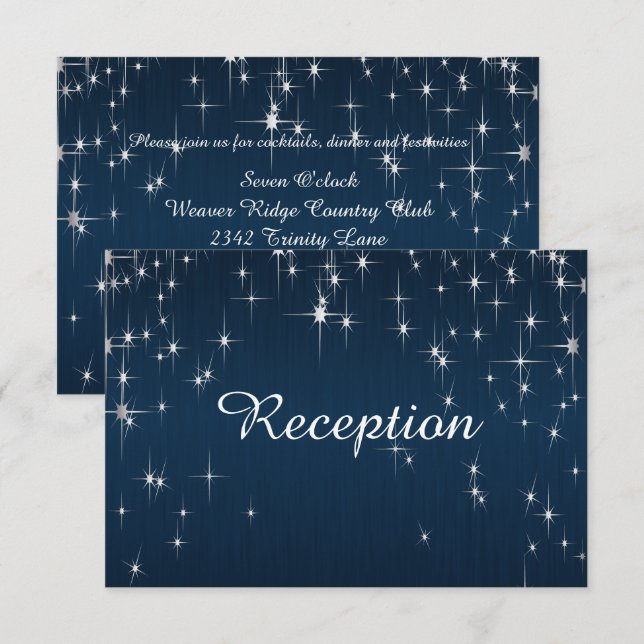 Invitation Bleu de marine Mariage étoilé - Réception (Devant / Derrière)