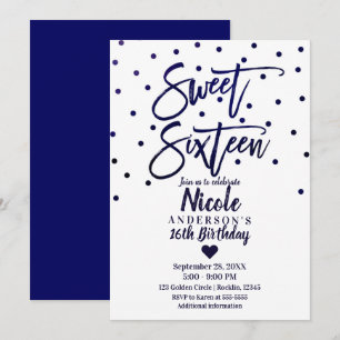 Invitation Bleu de marine moderne Script doux 16 Seteen