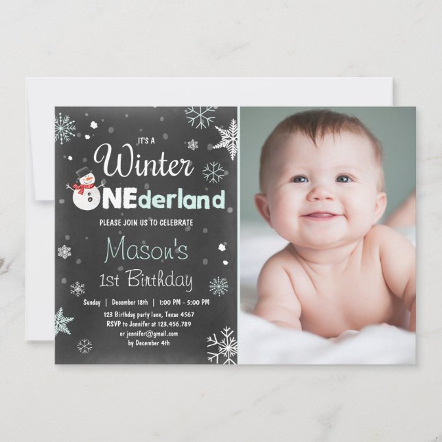 Invitation Bleu de menthe de bonhomme de neige de fête (Devant)