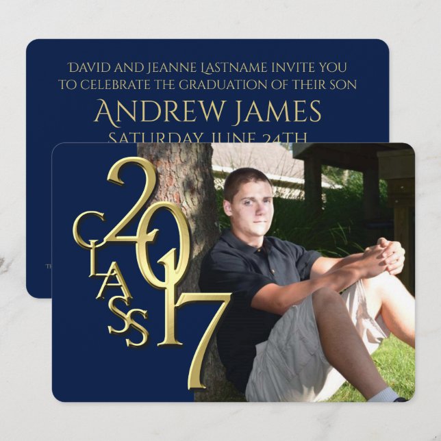 Invitation Bleu de minuit et or 2017 - Diplôme photo (Devant / Derrière)