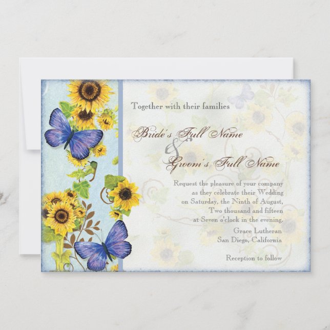 Invitation bleu de papillon de cadre floral de (Devant)