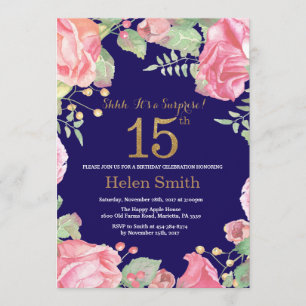 Invitation Bleu de parties scintillantes d'or d'anniversaire