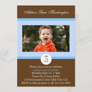 Invitation bleu de photo d'anniversaire de point