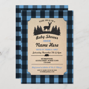Invitation bleu de région boisée de baby shower de