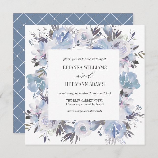 Invitation Bleu de rêve | Fancy Spring Floral Diamond Mariage (Devant / Derrière)
