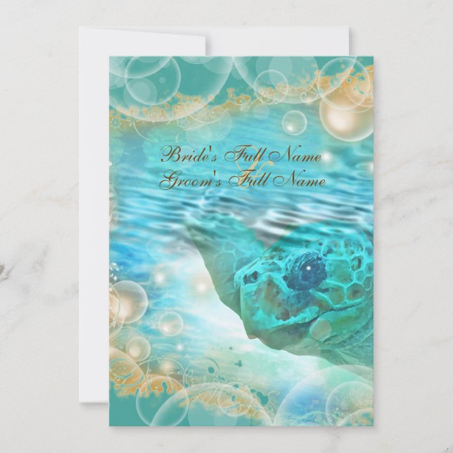 Invitation Bleu de tortue de mariage de thème de plage (Devant)