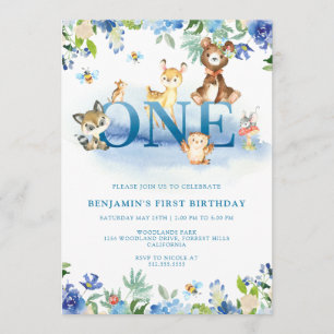 Invitation Bleu de Woodland 1er anniversaire