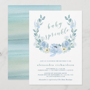 Invitation Bleu délicat   Aquarelle Floral Baby Sprinkel