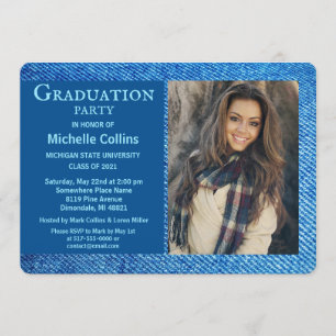 Invitation Bleu Denim - Diplôme photo