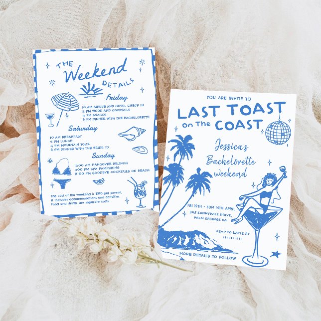 Invitation Bleu Dernier Toast Sur La Côte Bachelorette Week-e (Créateur téléchargé)