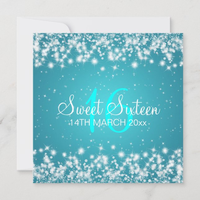 Invitation Bleu d'étincelle d'hiver de partie de sweet (Devant)