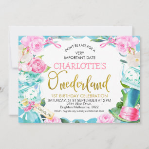 Invitation Bleu Diamant Floral Alice Dans L'Oderland Annivers